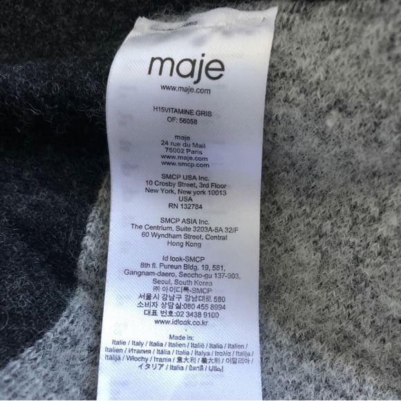 Maje Woven Gray Color Block Panel Wool Blend Womens Poncho One Size - Picture 3 of 7